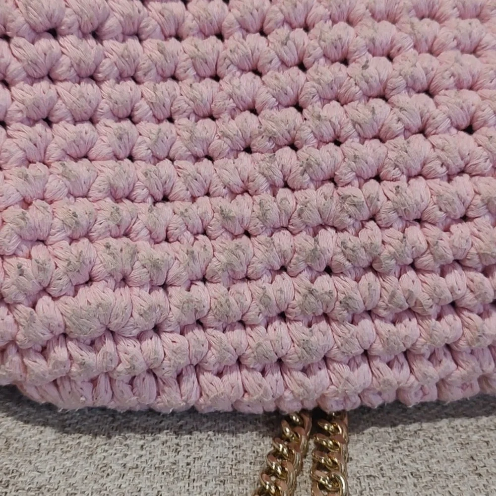 Martin Levin Handmade Crochet Woven Pink Bag w/Gold Hardware